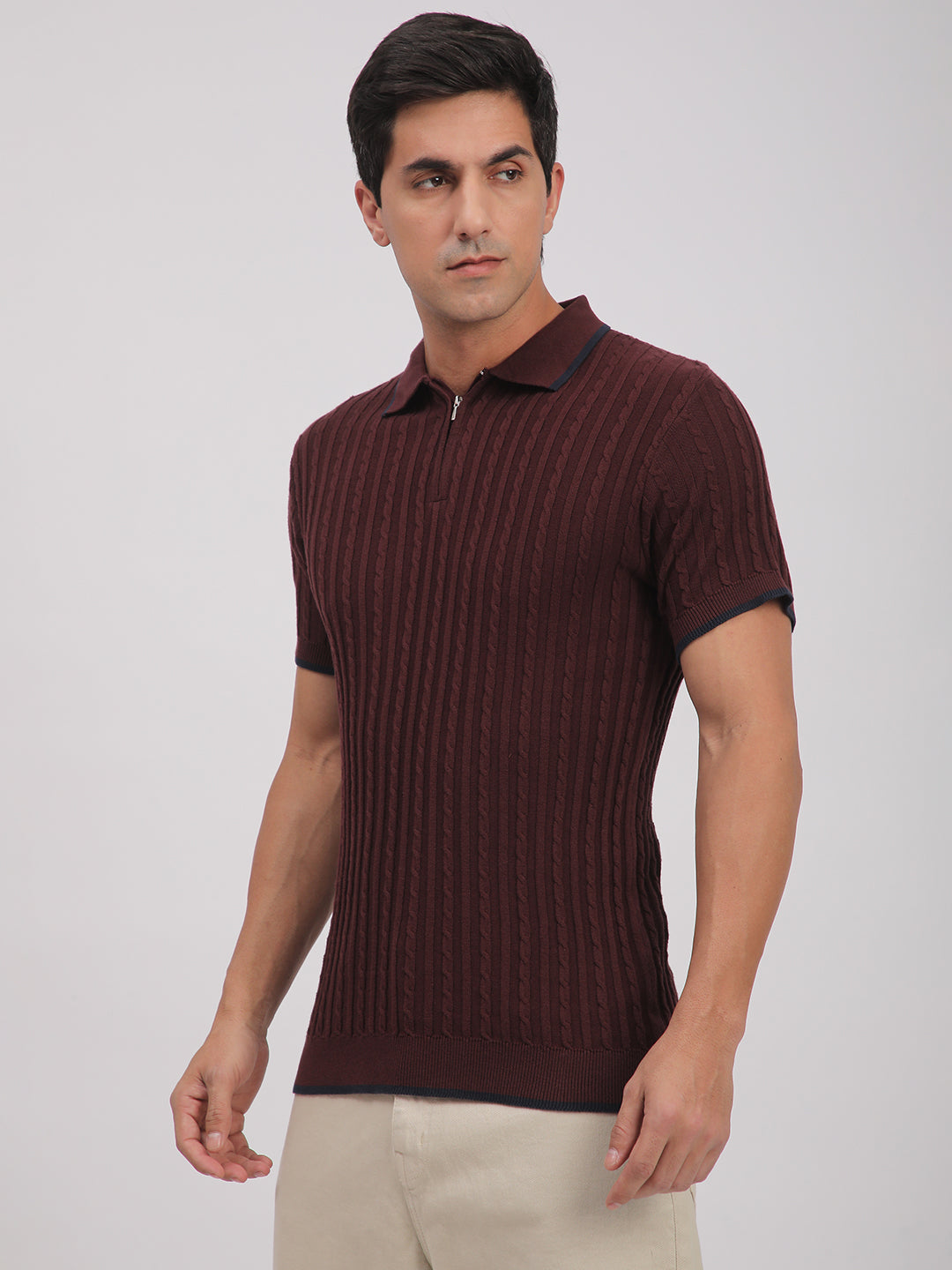 Knitted T-Shirt for Men. (Maroon)