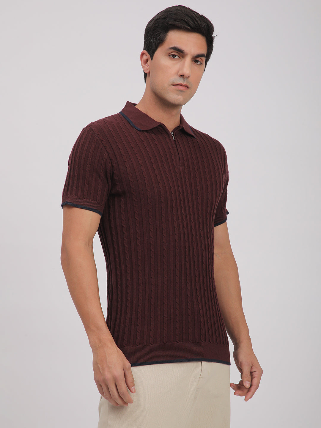 Knitted T-Shirt for Men. (Maroon)