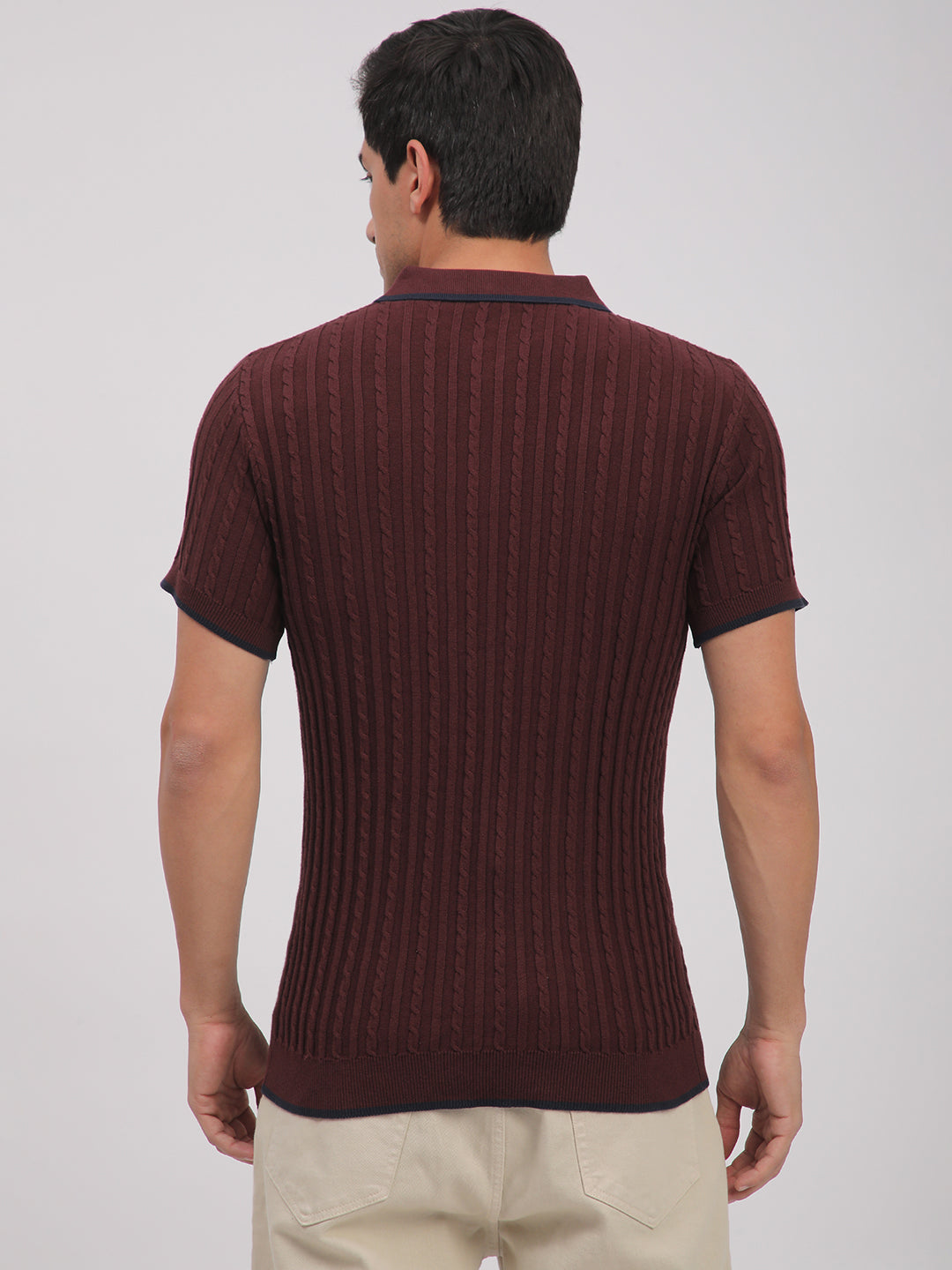 Knitted T-Shirt for Men. (Maroon)