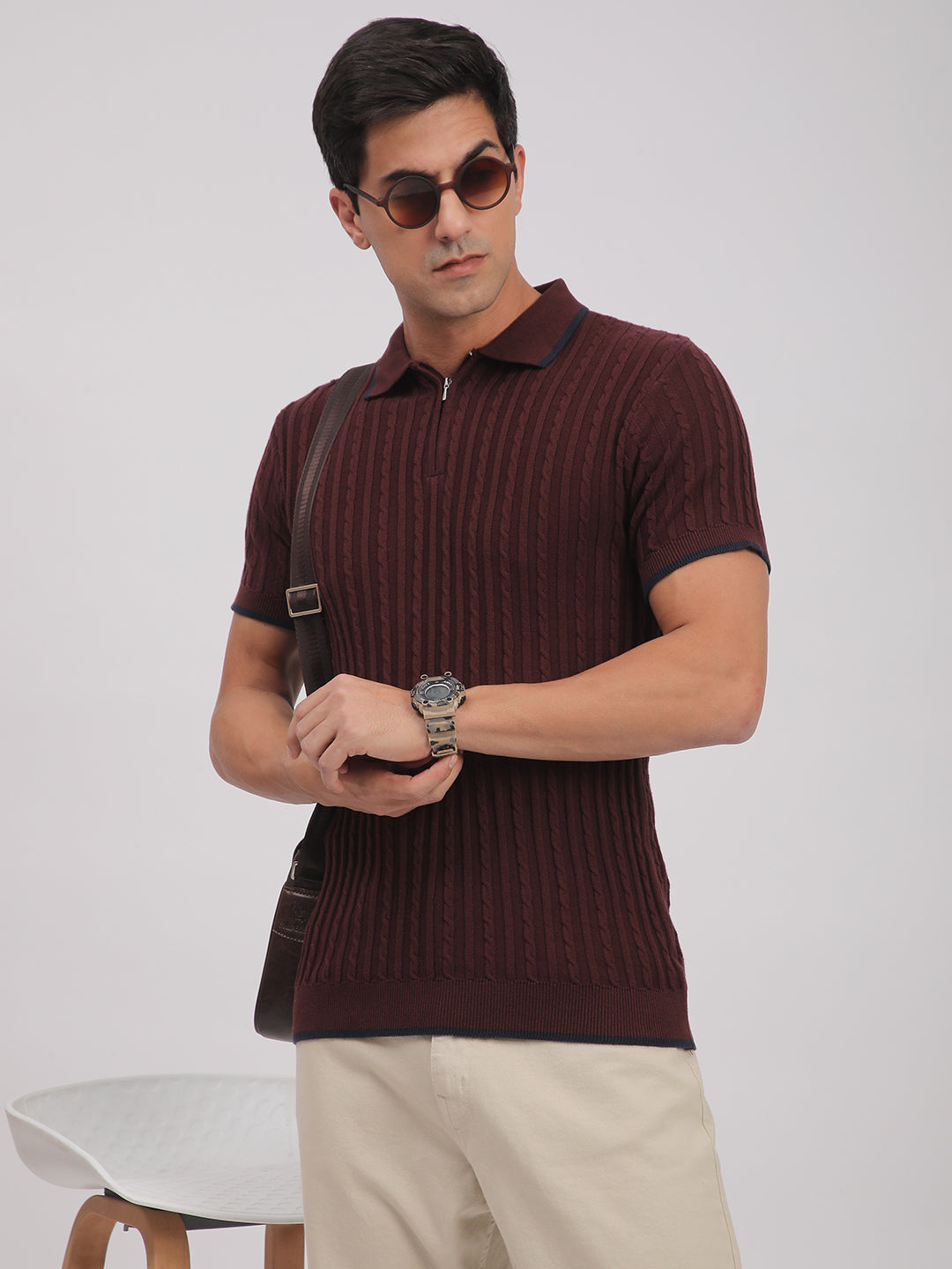 Knitted T-Shirt for Men. (Maroon)