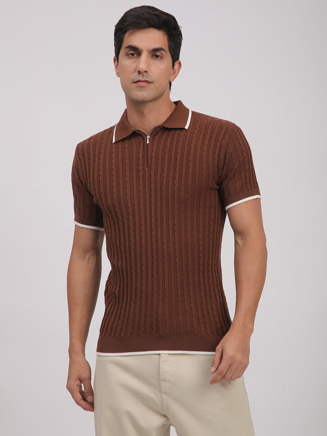 Knitted T-Shirt for Men. (Brown)