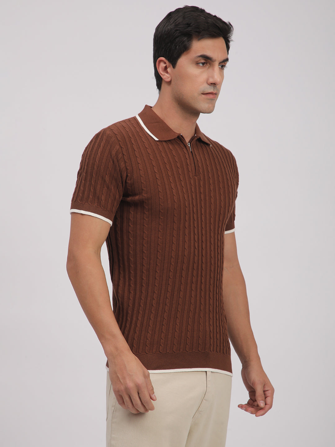Knitted T-Shirt for Men. (Brown)