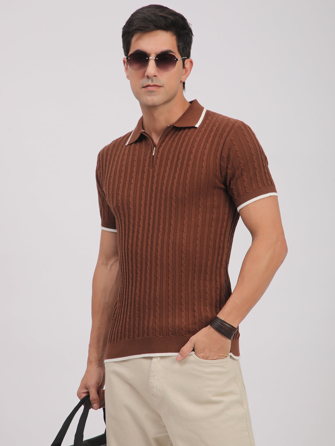 Knitted T-Shirt for Men. (Brown)