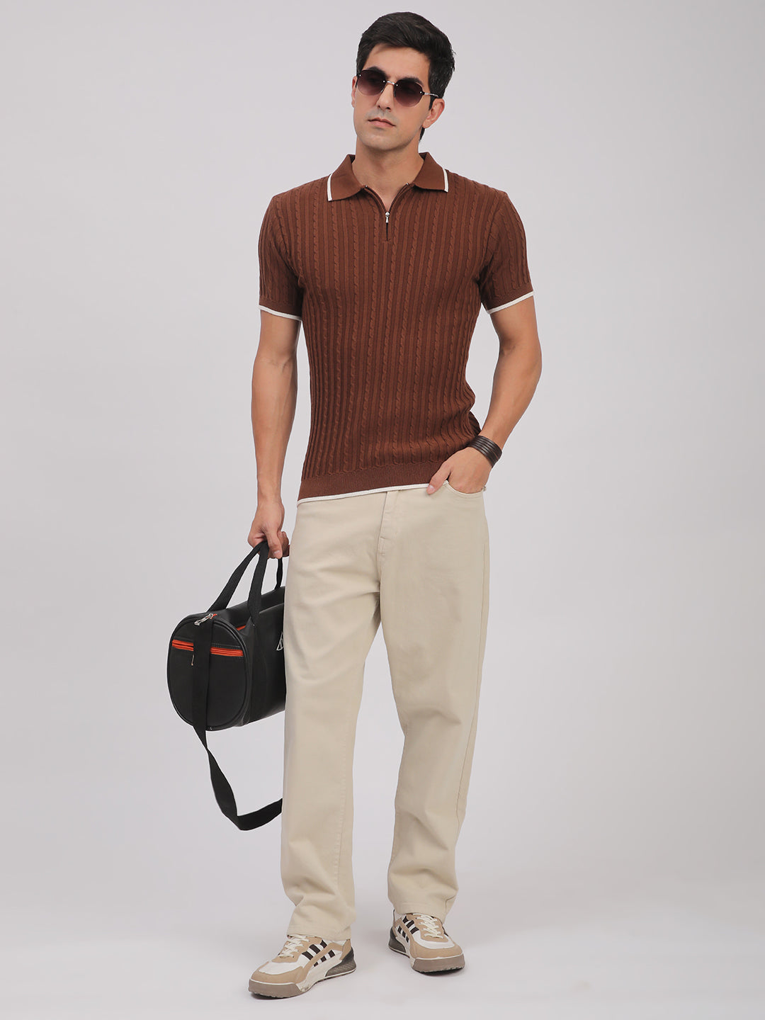 Knitted T-Shirt for Men. (Brown)