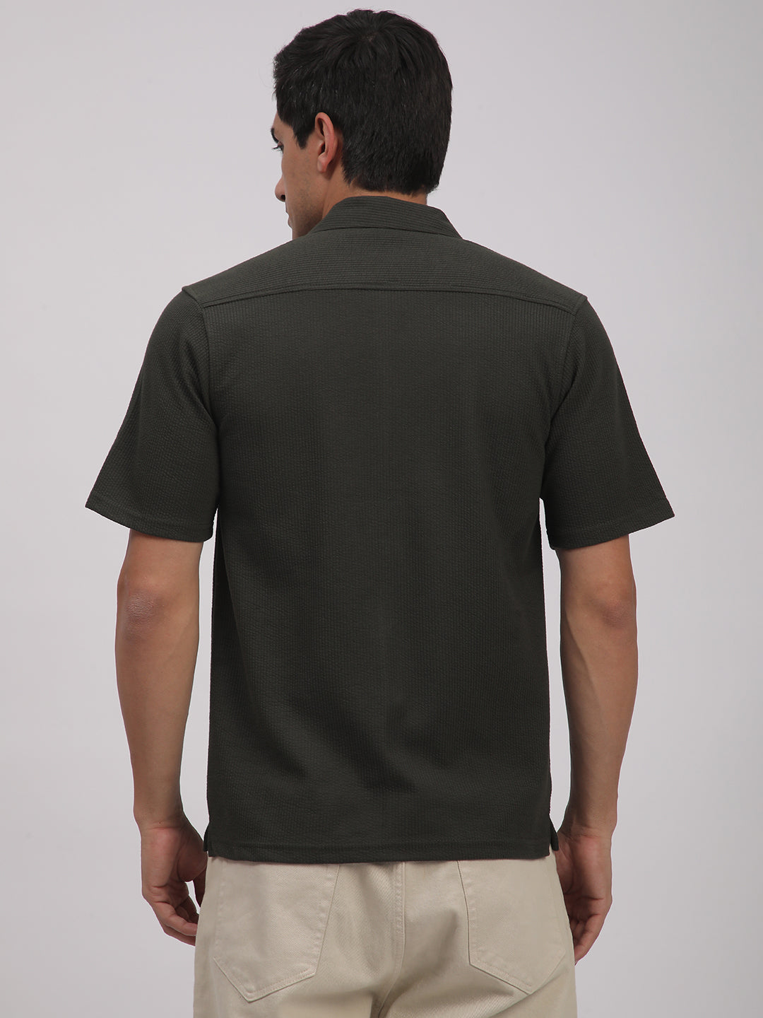 Regular Fit Corduroy Textured Shirt. (Olive Green)
