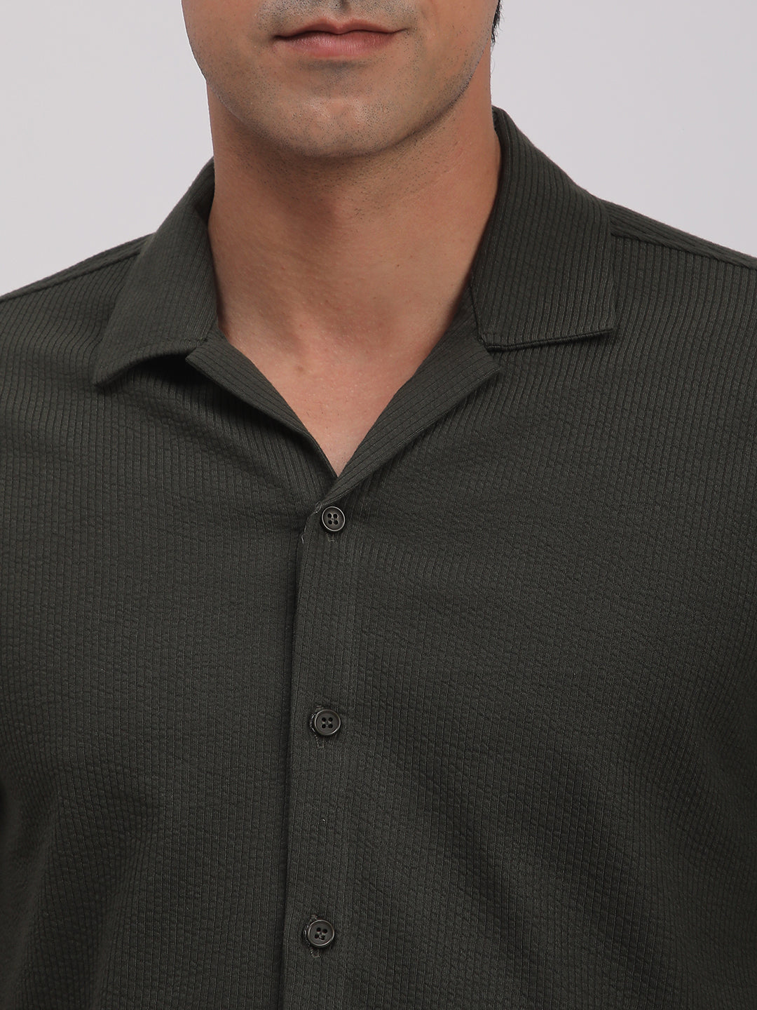 Regular Fit Corduroy Textured Shirt. (Olive Green)