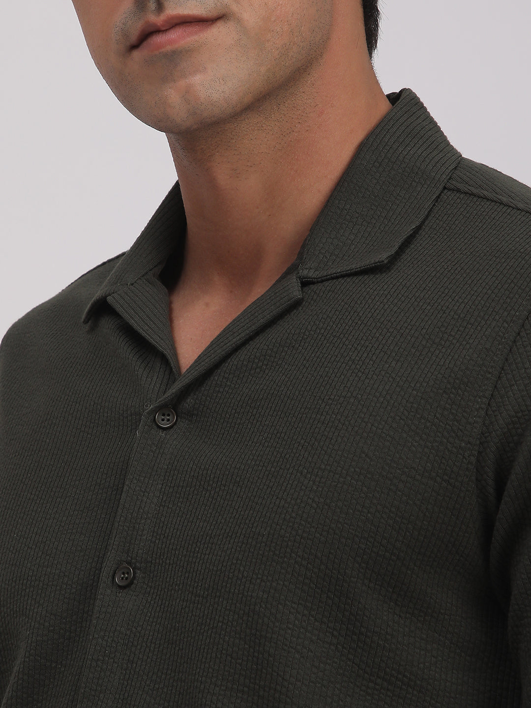Regular Fit Corduroy Textured Shirt. (Olive Green)