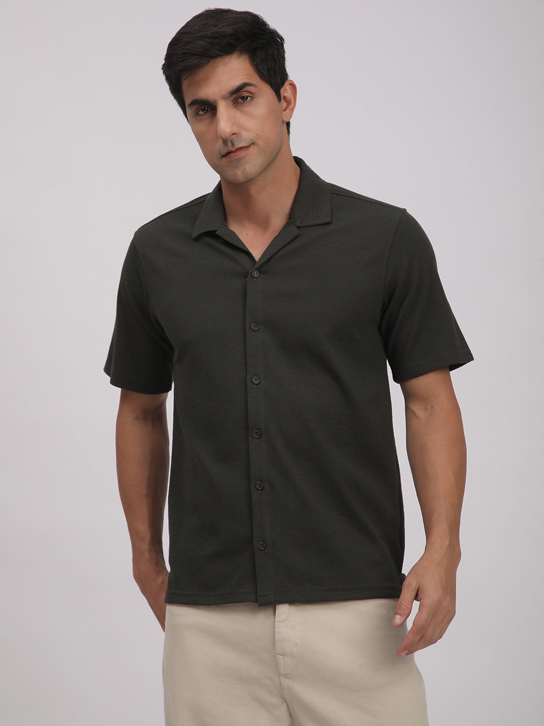 Regular Fit Corduroy Textured Shirt. (Olive Green)