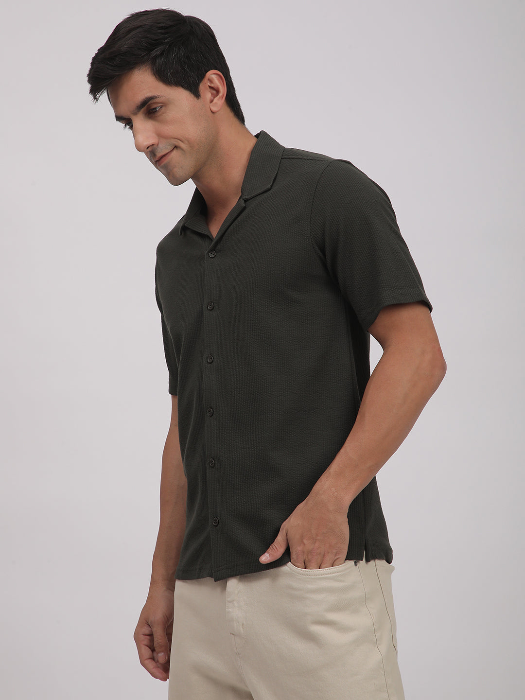 Regular Fit Corduroy Textured Shirt. (Olive Green)