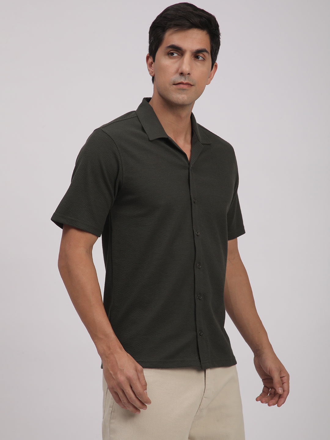 Regular Fit Corduroy Textured Shirt. (Olive Green)