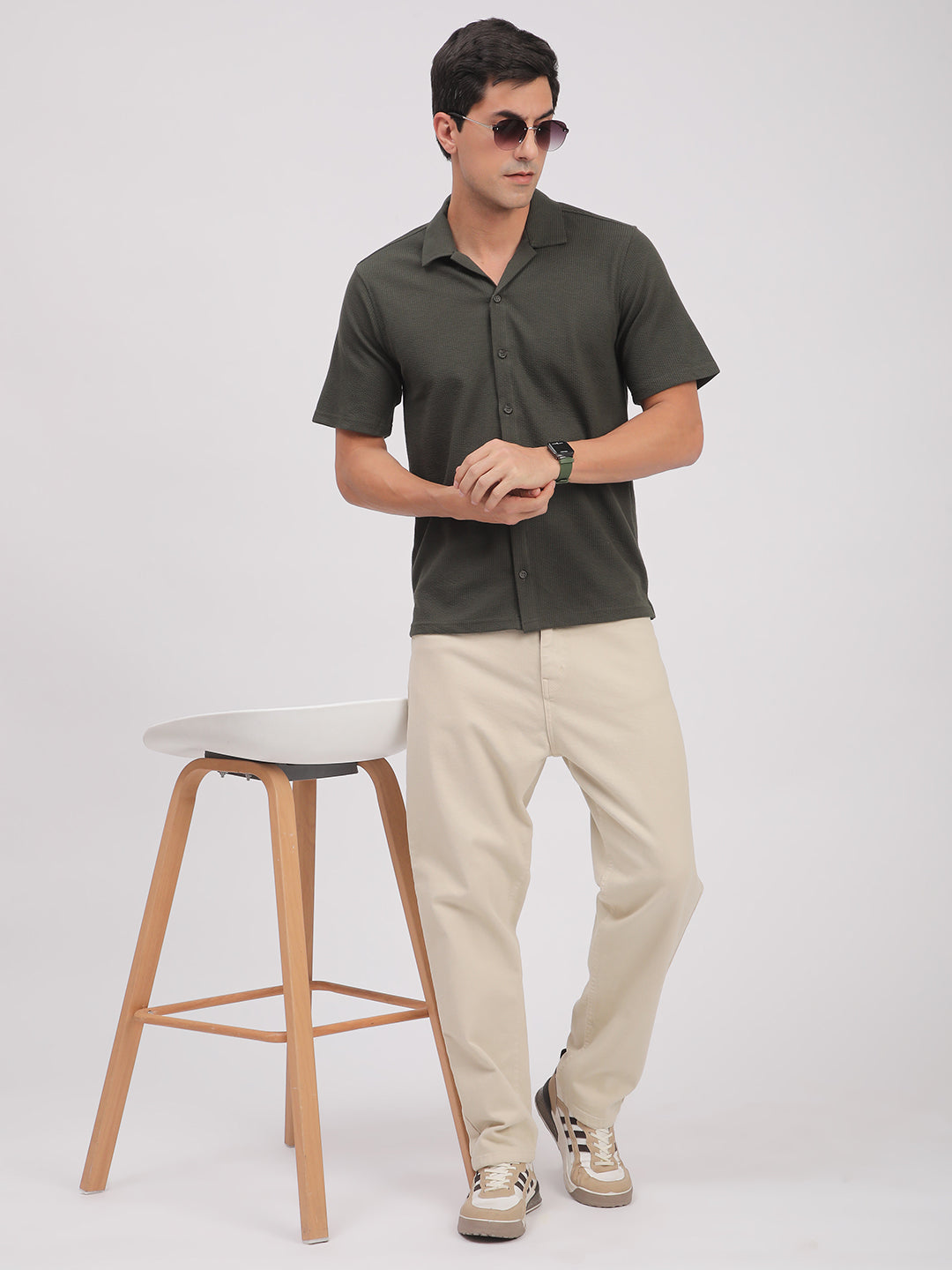 Regular Fit Corduroy Textured Shirt. (Olive Green)