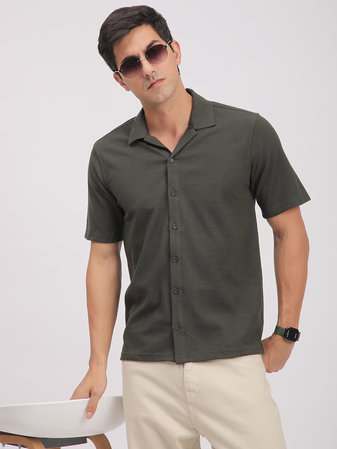 Regular Fit Corduroy Textured Shirt. (Olive Green)
