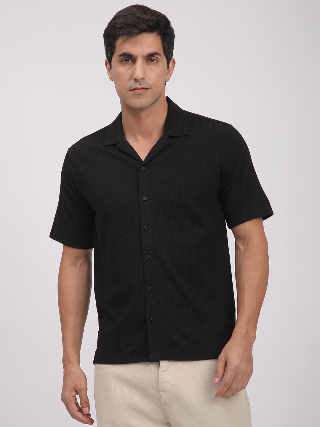 Regular Fit Corduroy Textured Shirt.(Black)