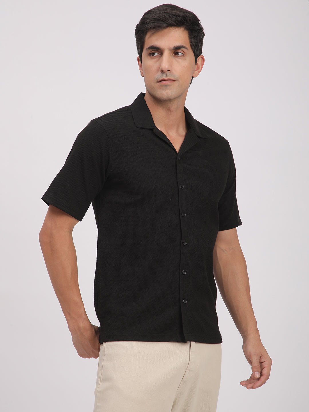 Regular Fit Corduroy Textured Shirt.(Black)