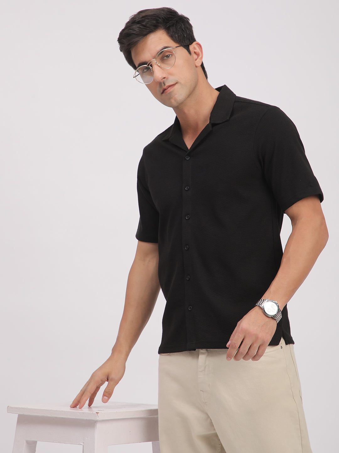 Regular Fit Corduroy Textured Shirt.(Black)