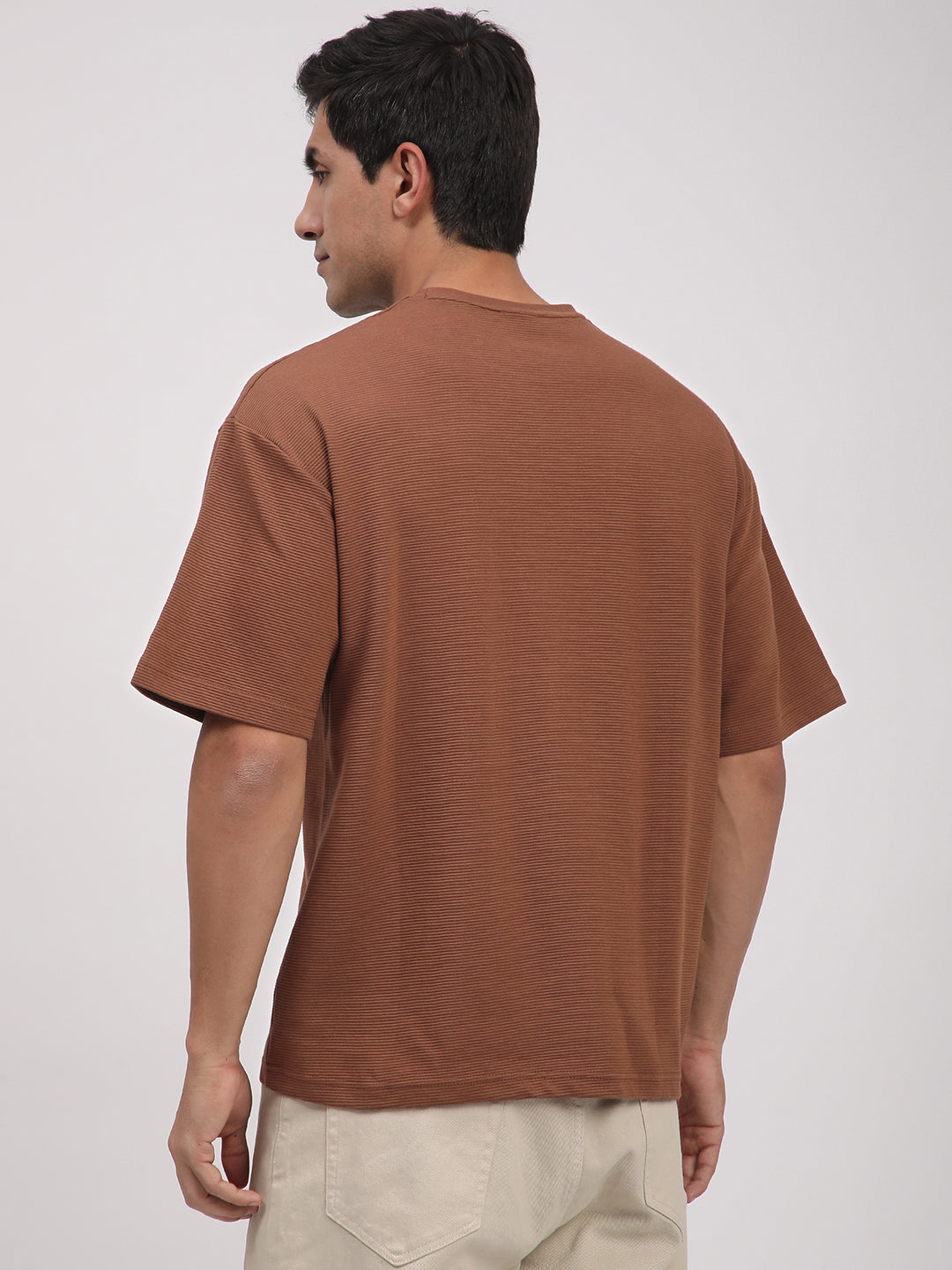 Textured Knit T-Shirt for Men. (Brown)