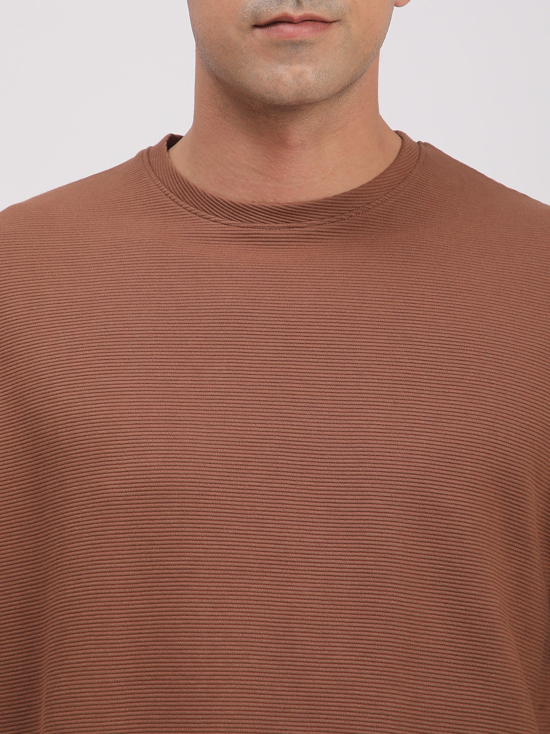 Textured Knit T-Shirt for Men. (Brown)
