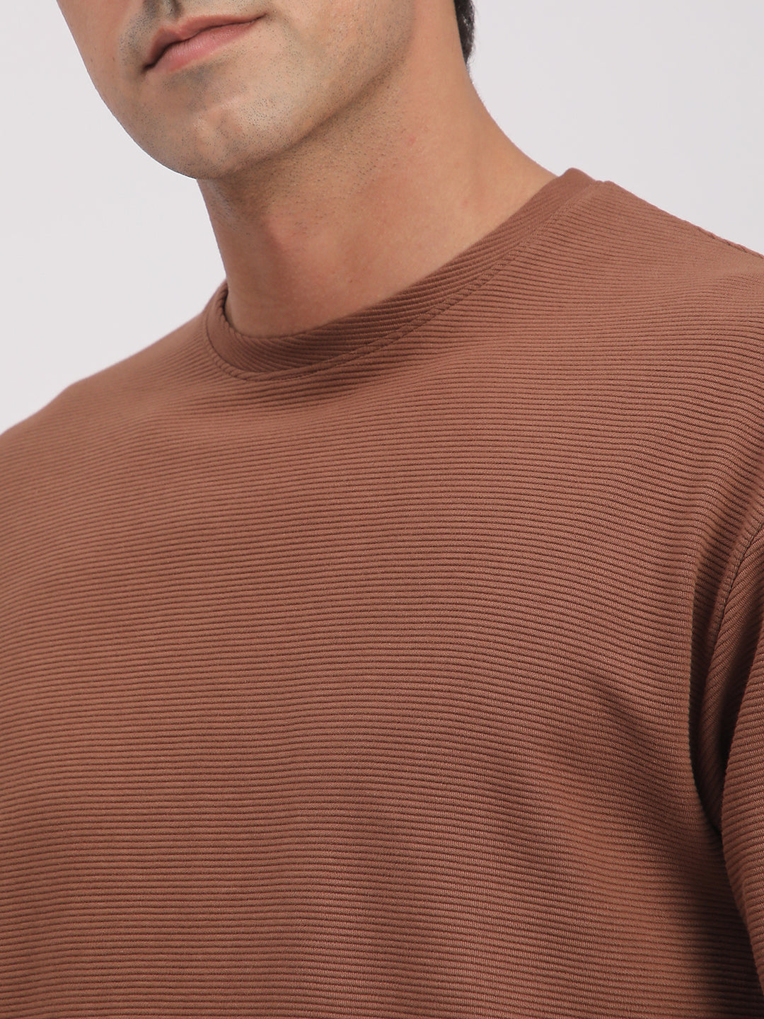 Textured Knit T-Shirt for Men. (Brown)