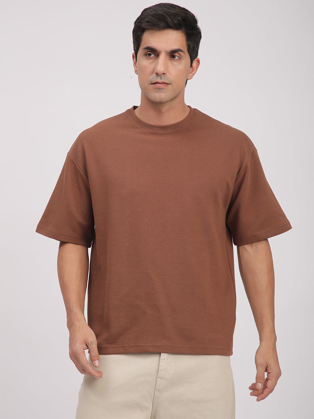 Textured Knit T-Shirt for Men. (Brown)