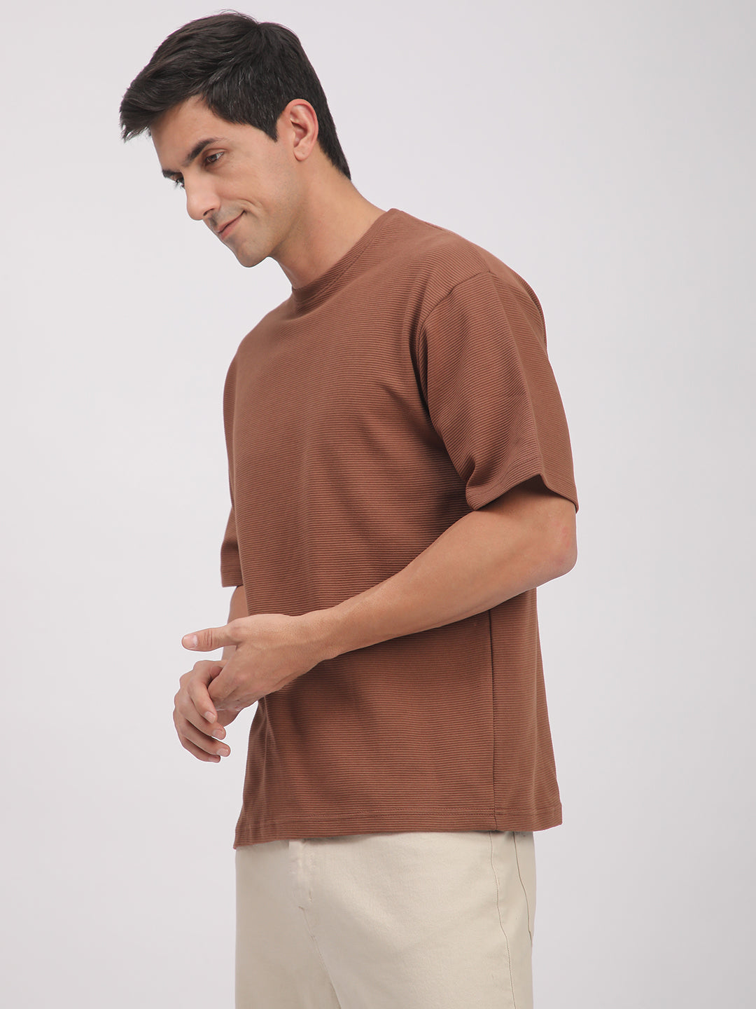 Textured Knit T-Shirt for Men. (Brown)