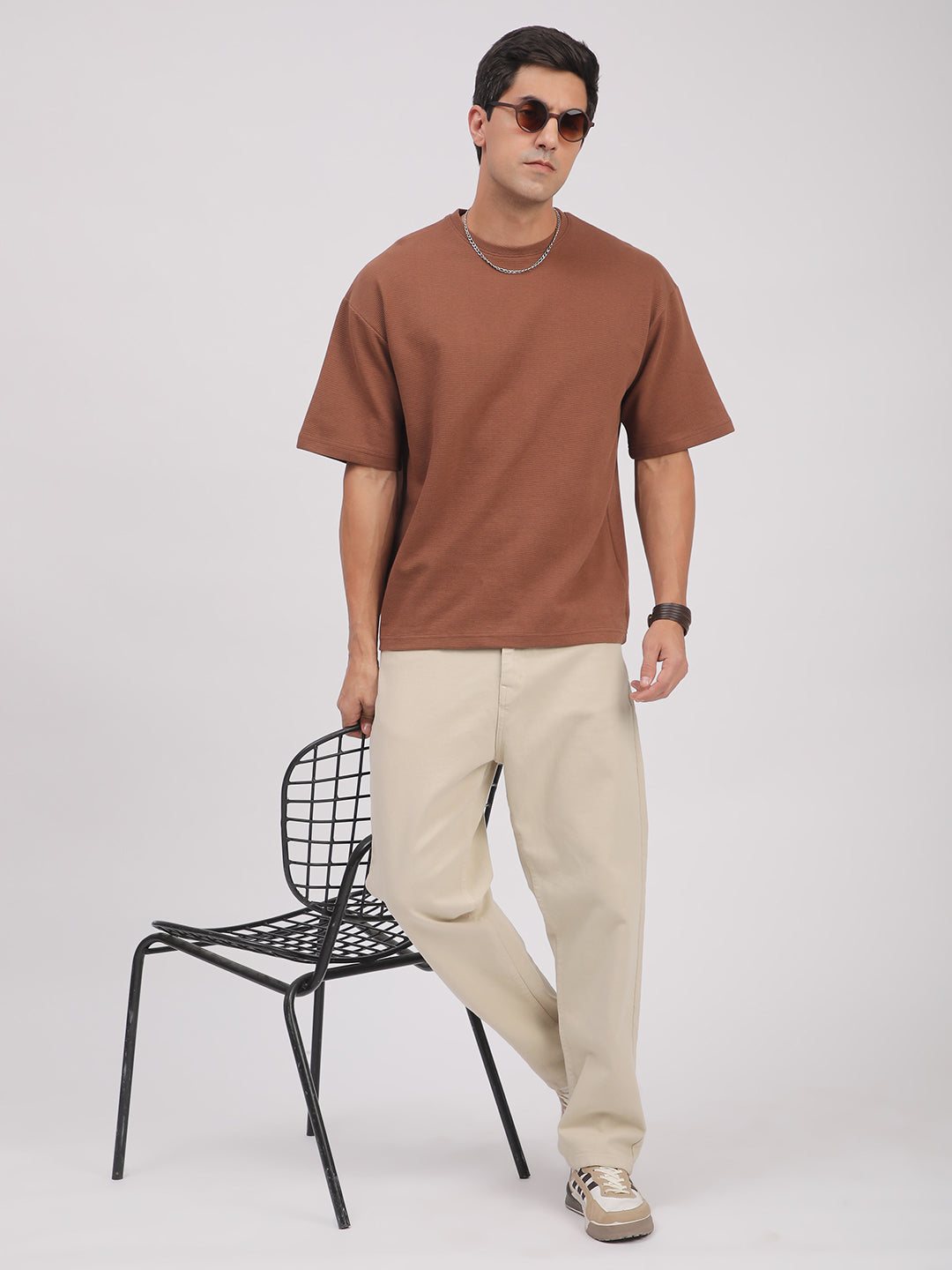 Textured Knit T-Shirt for Men. (Brown)