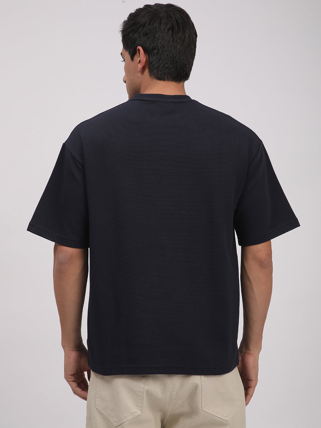 Textured Knit T-Shirt for Men. (Blue)