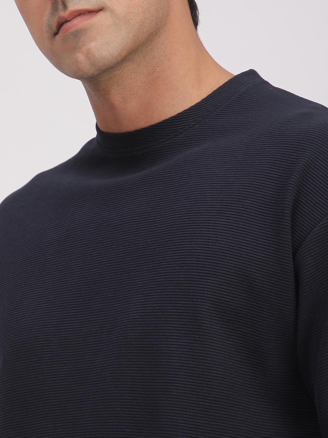Textured Knit T-Shirt for Men. (Blue)