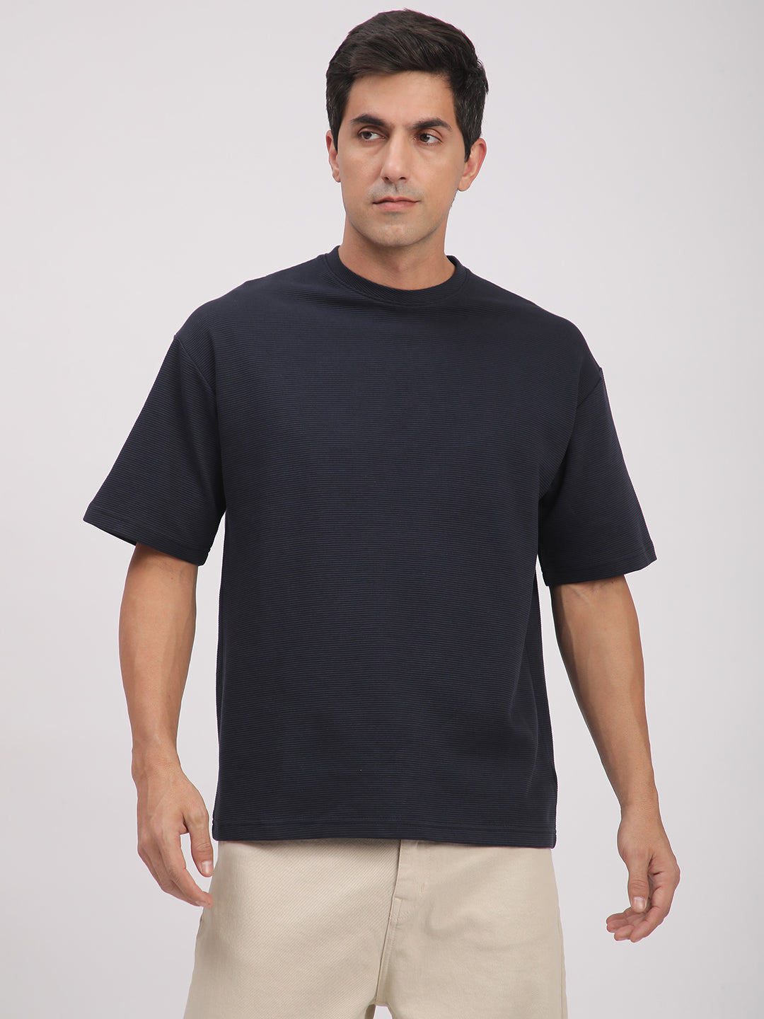 Textured Knit T-Shirt for Men. (Blue)