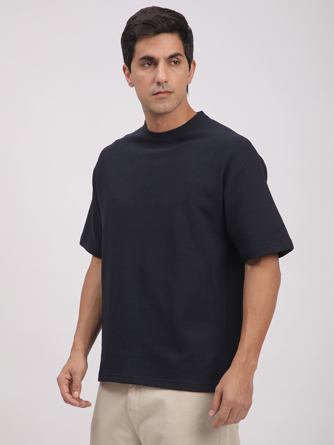 Textured Knit T-Shirt for Men. (Blue)