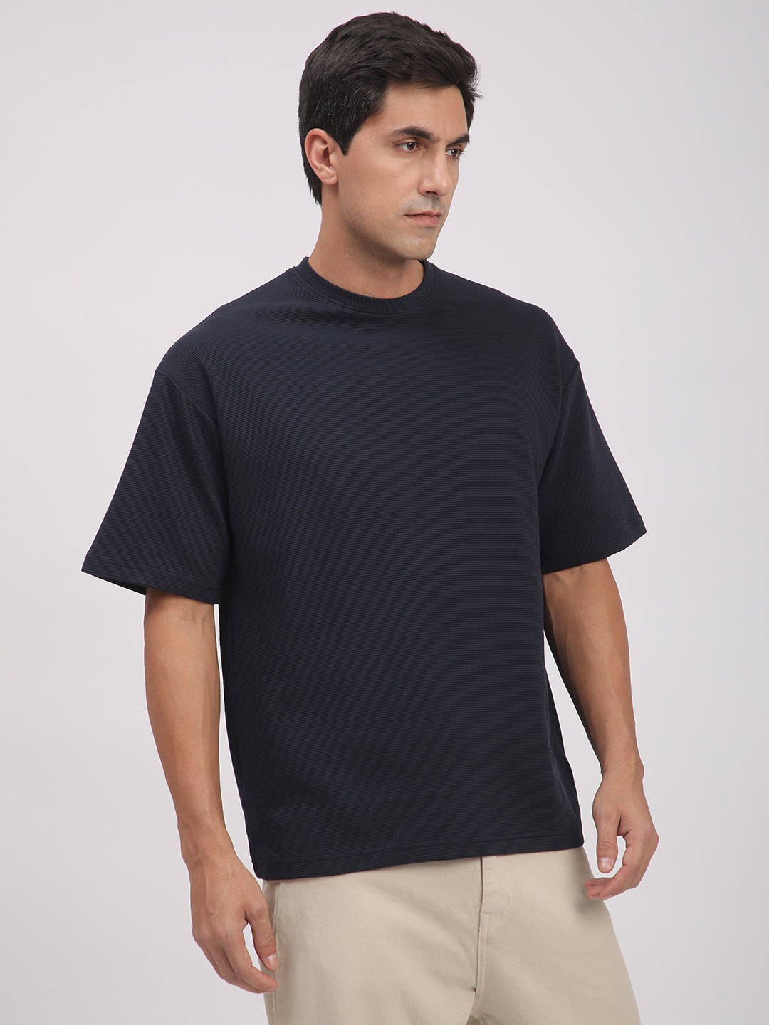 Textured Knit T-Shirt for Men. (Blue)