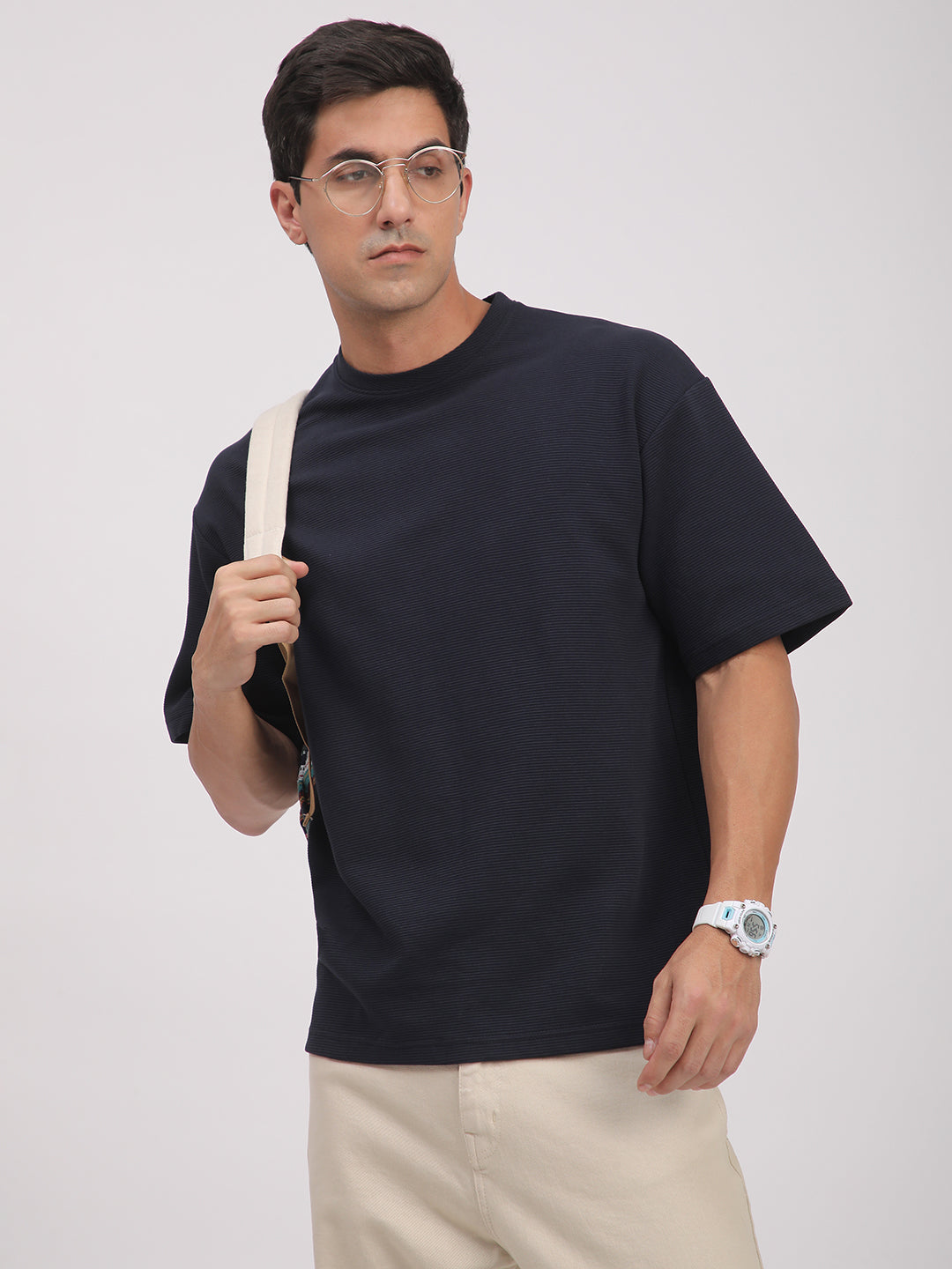 Textured Knit T-Shirt for Men. (Blue)