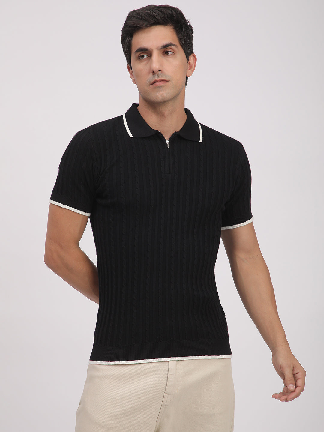 Knitted T-Shirt for Men. (Black)