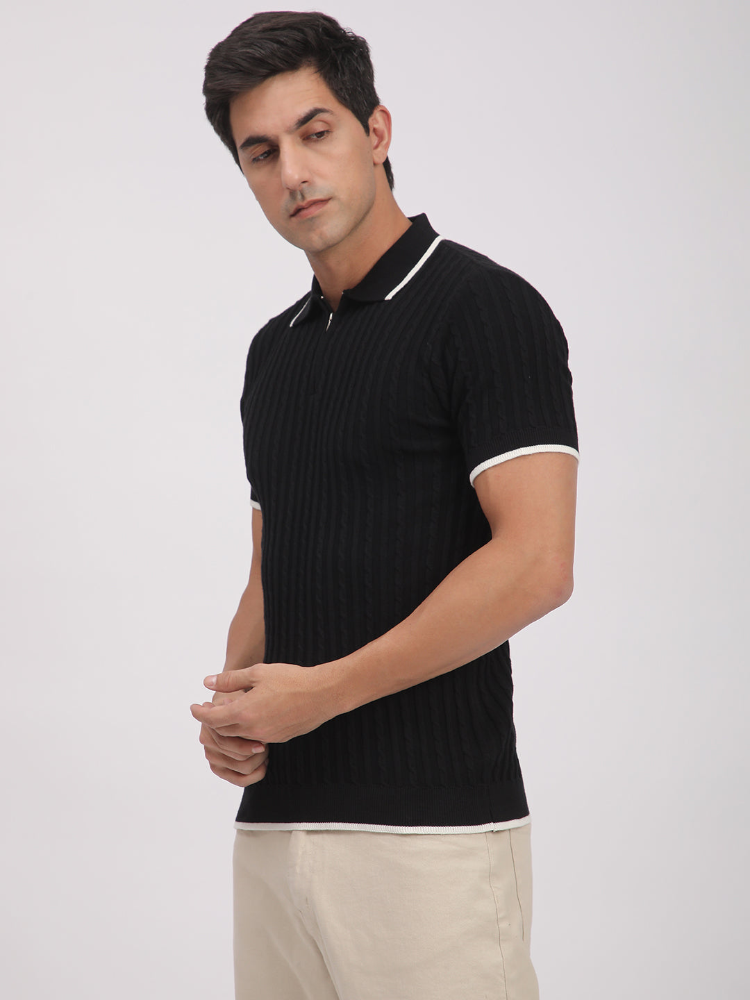 Knitted T-Shirt for Men. (Black)