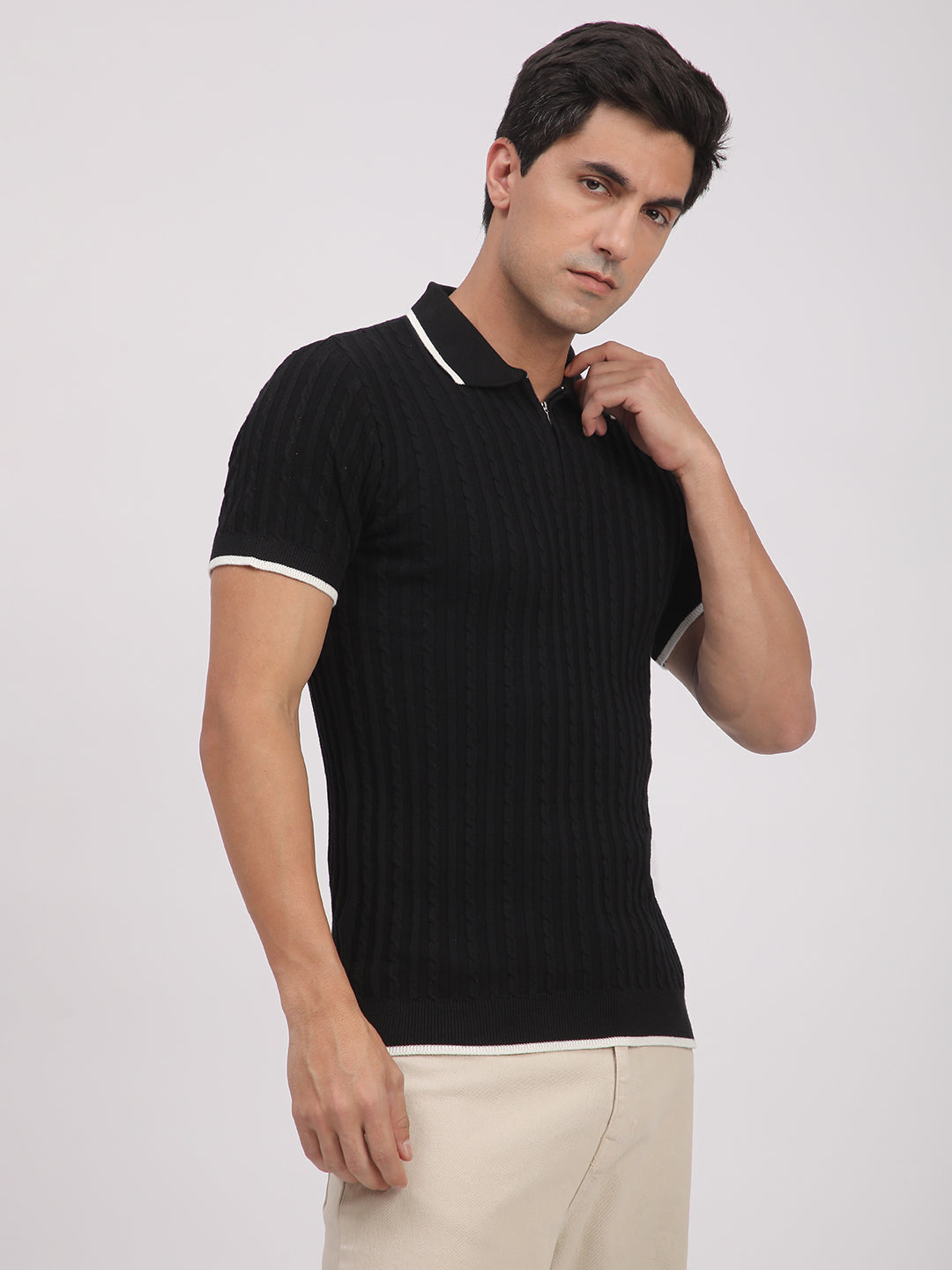 Knitted T-Shirt for Men. (Black)