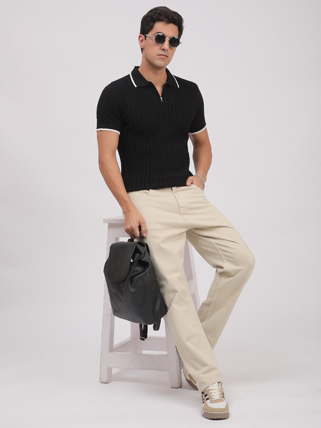 Knitted T-Shirt for Men. (Black)