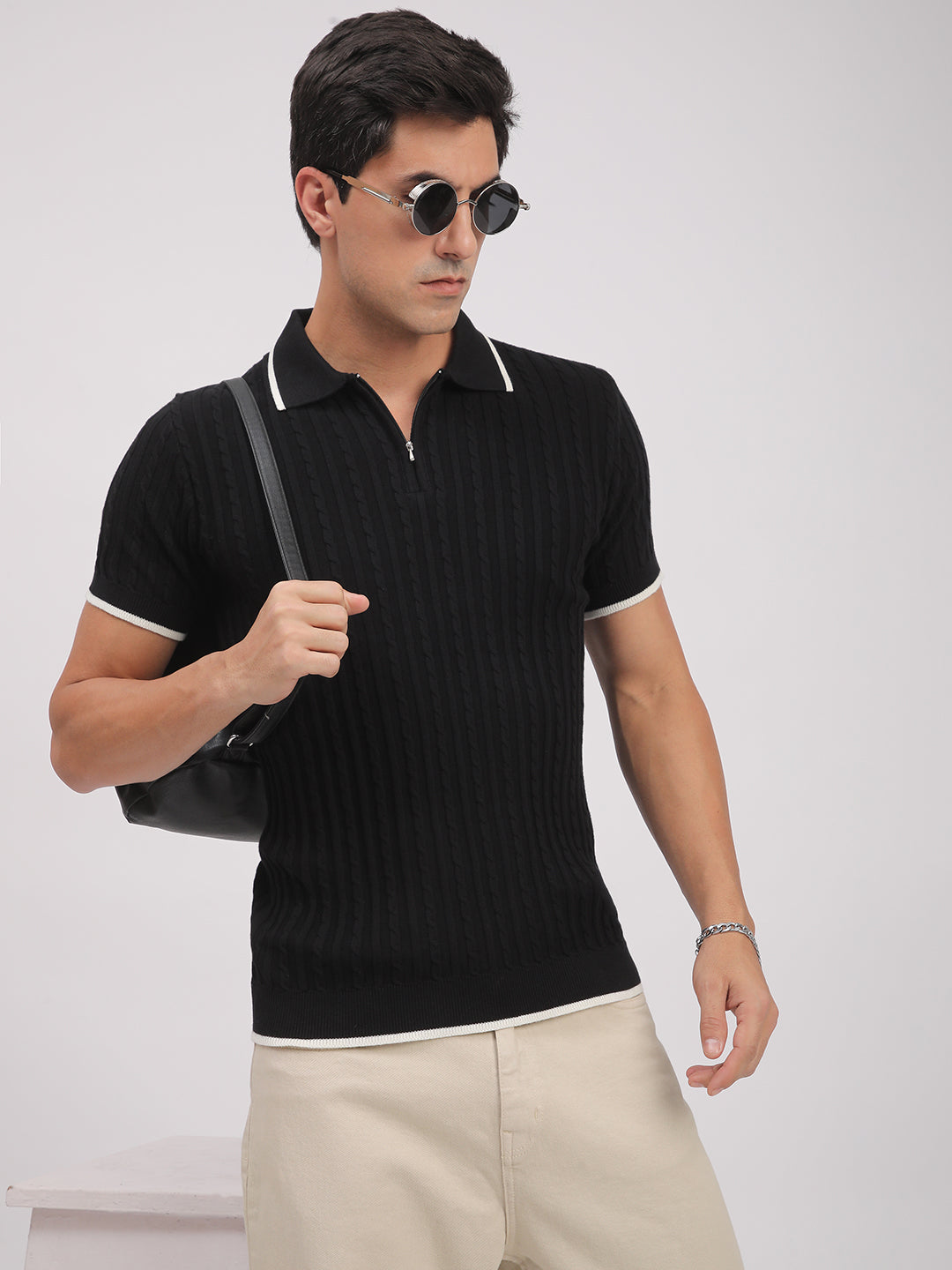 Knitted T-Shirt for Men. (Black)