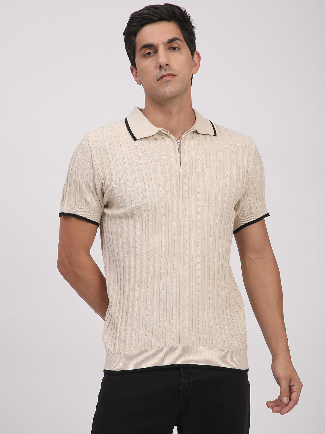 Knitted T-Shirt for Men. (Cream)