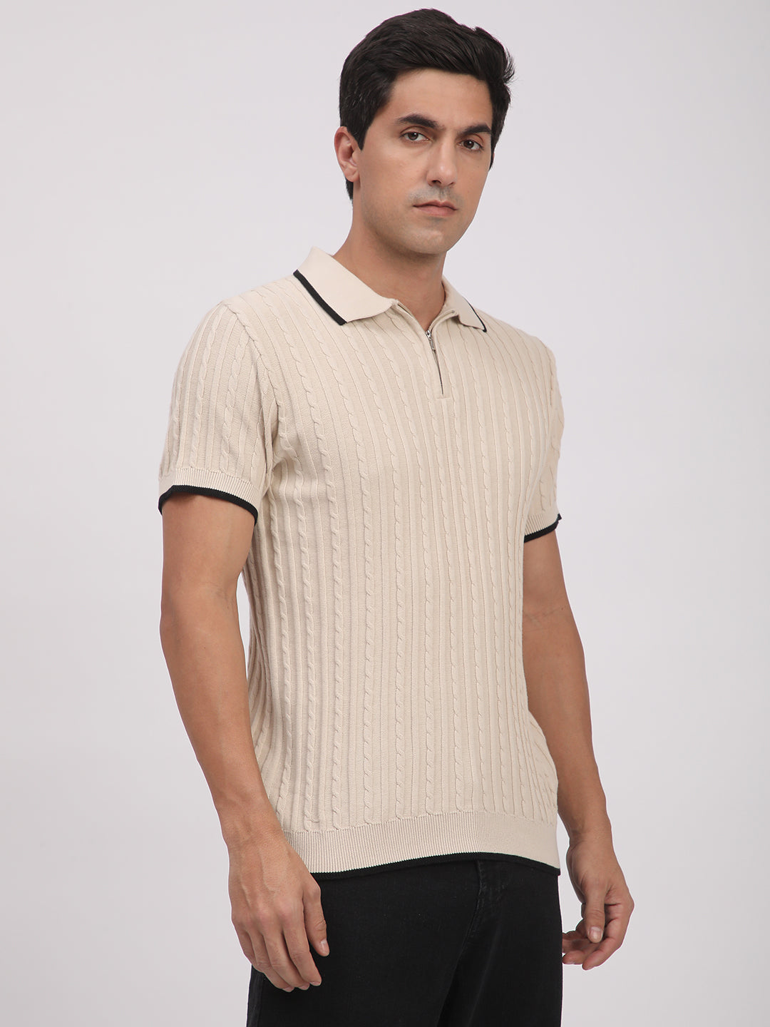 Knitted T-Shirt for Men. (Cream)