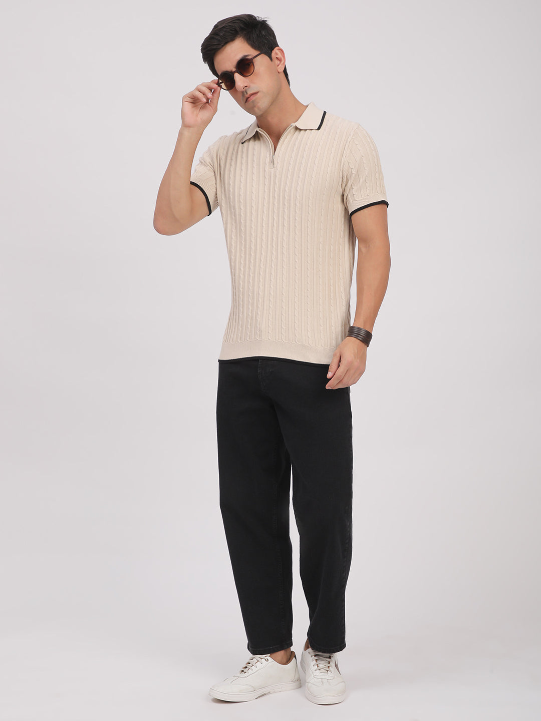 Knitted T-Shirt for Men. (Cream)
