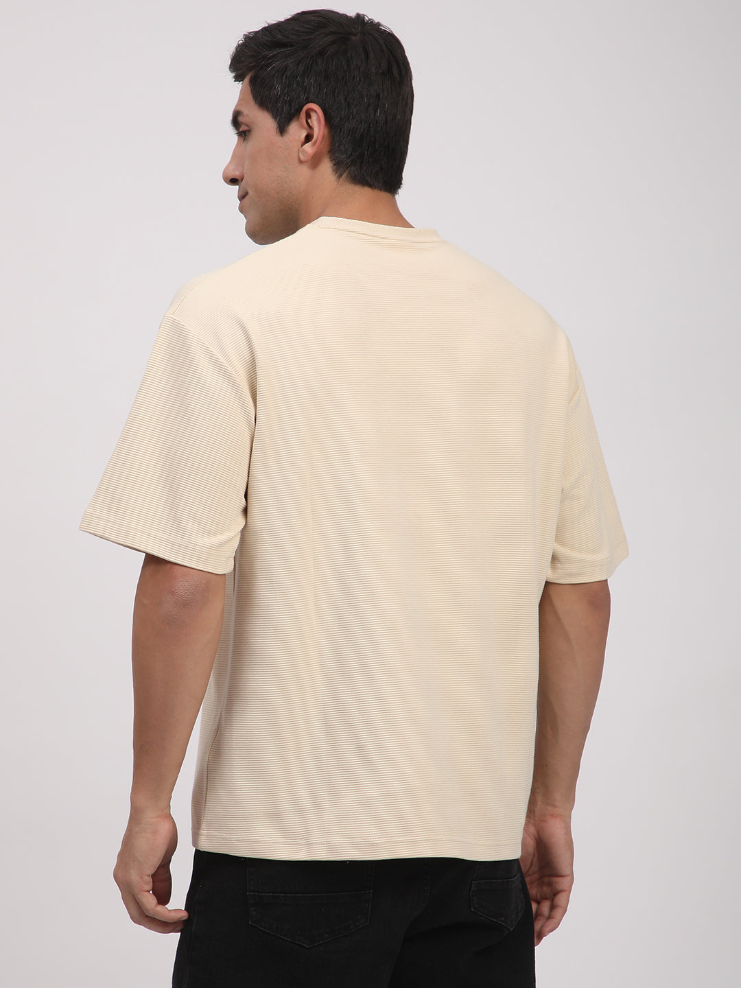 Textured Knit T-Shirt for Men. (Beige)