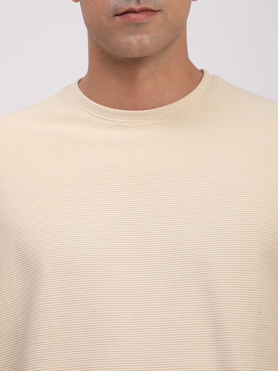 Textured Knit T-Shirt for Men. (Beige)