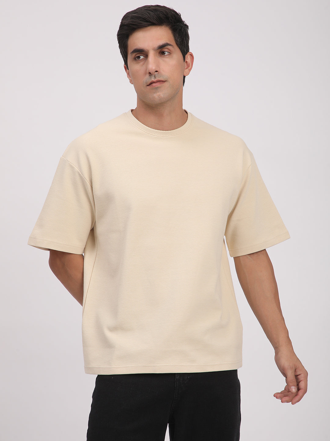 Textured Knit T-Shirt for Men. (Beige)