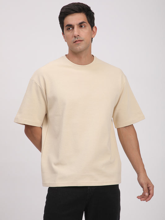 Textured Knit T-Shirt for Men. (Beige)