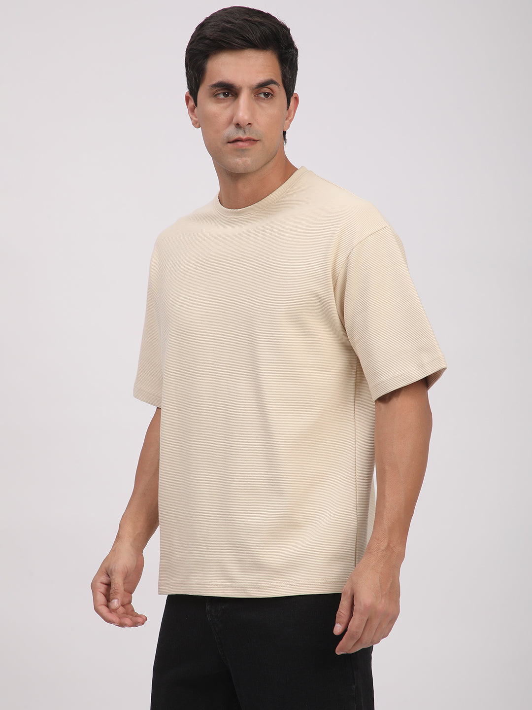 Textured Knit T-Shirt for Men. (Beige)