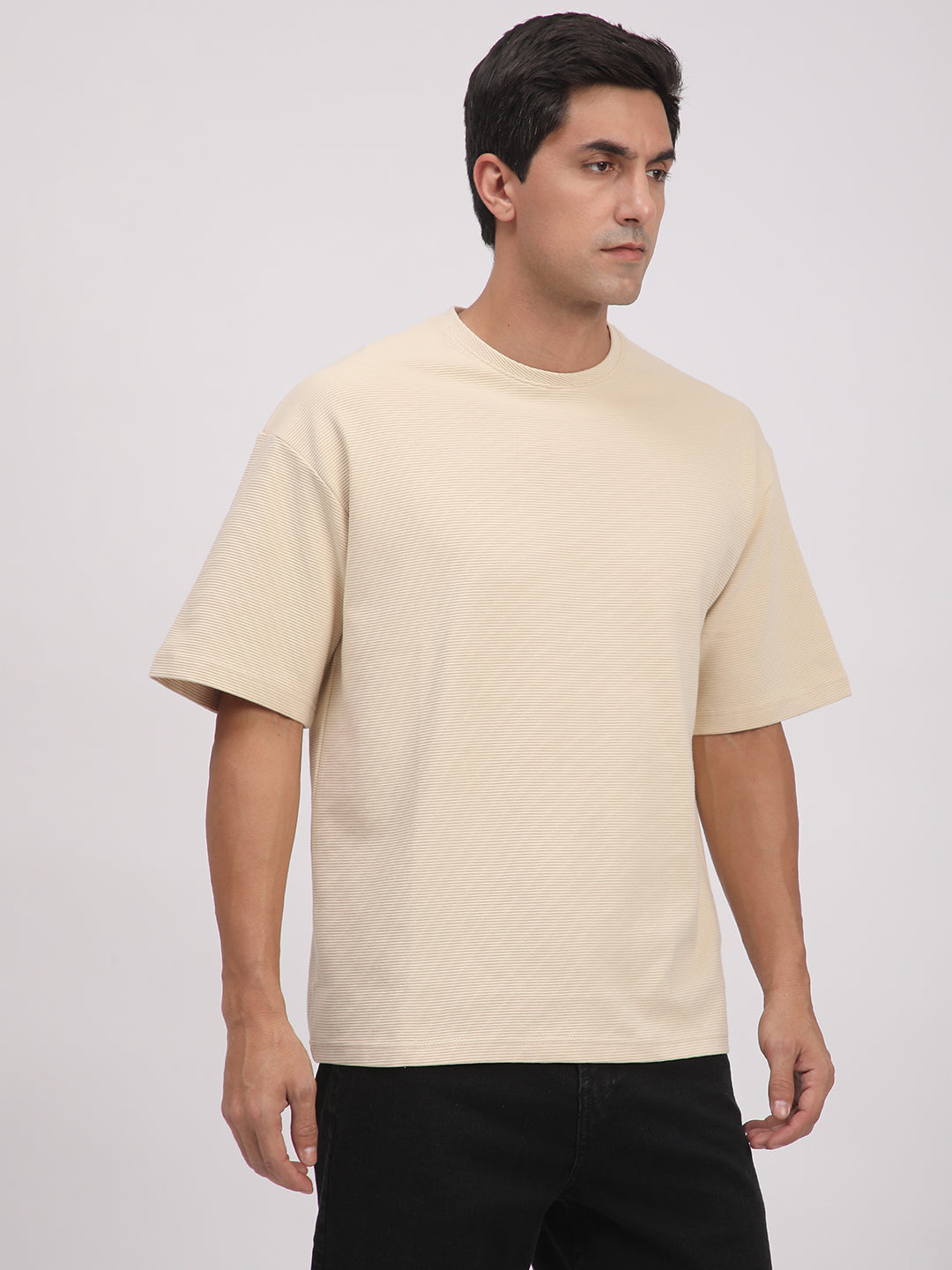 Textured Knit T-Shirt for Men. (Beige)