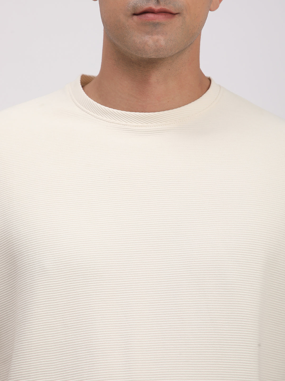 Textured Knit T-Shirt for Men. (Off-White)