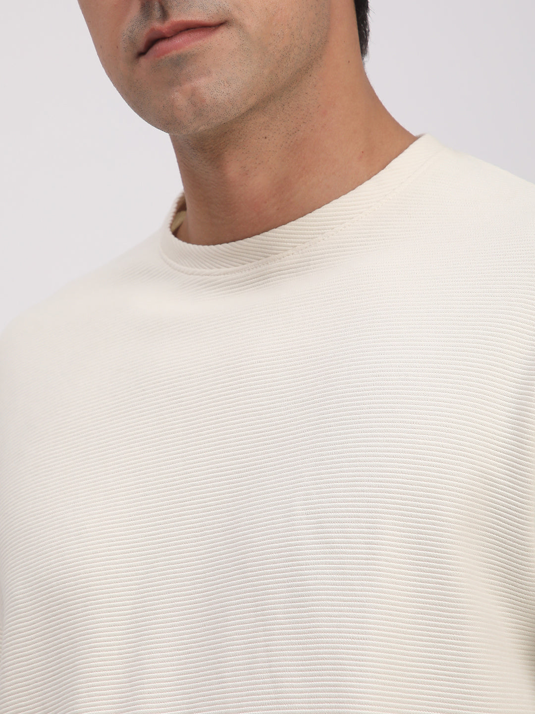 Textured Knit T-Shirt for Men. (Off-White)