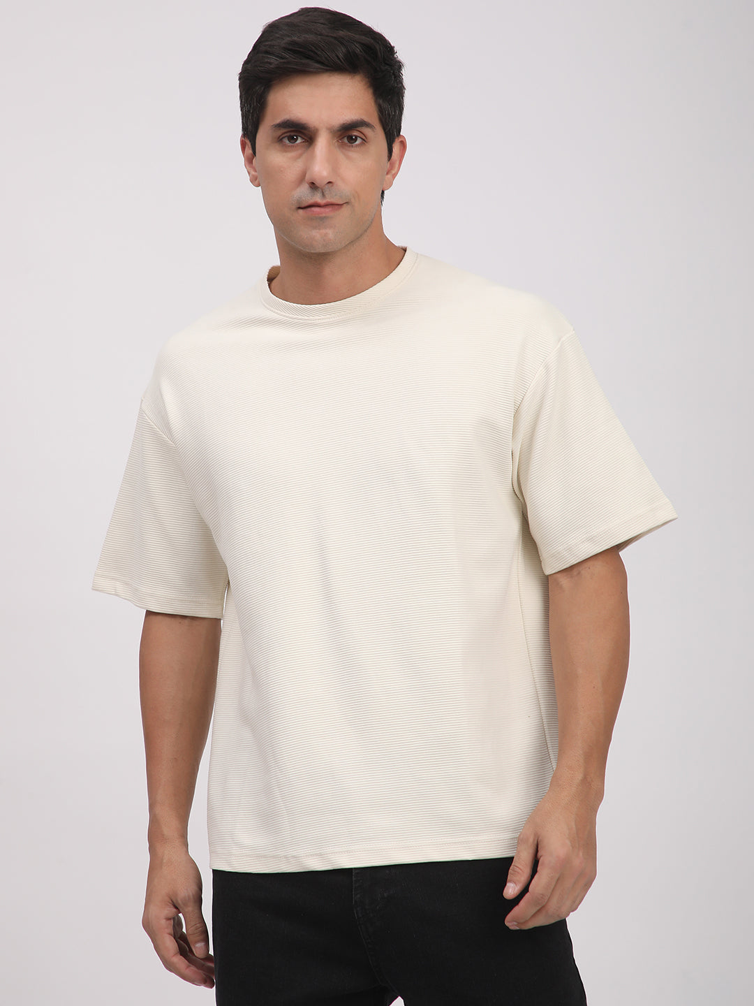 Textured Knit T-Shirt for Men. (Off-White)