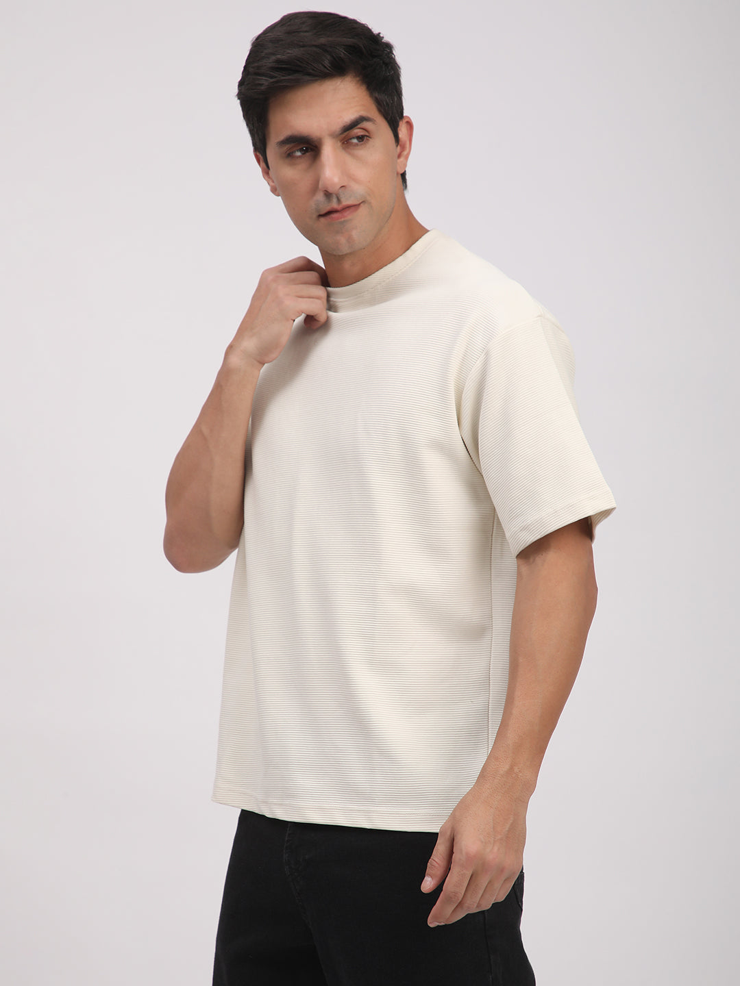 Textured Knit T-Shirt for Men. (Off-White)