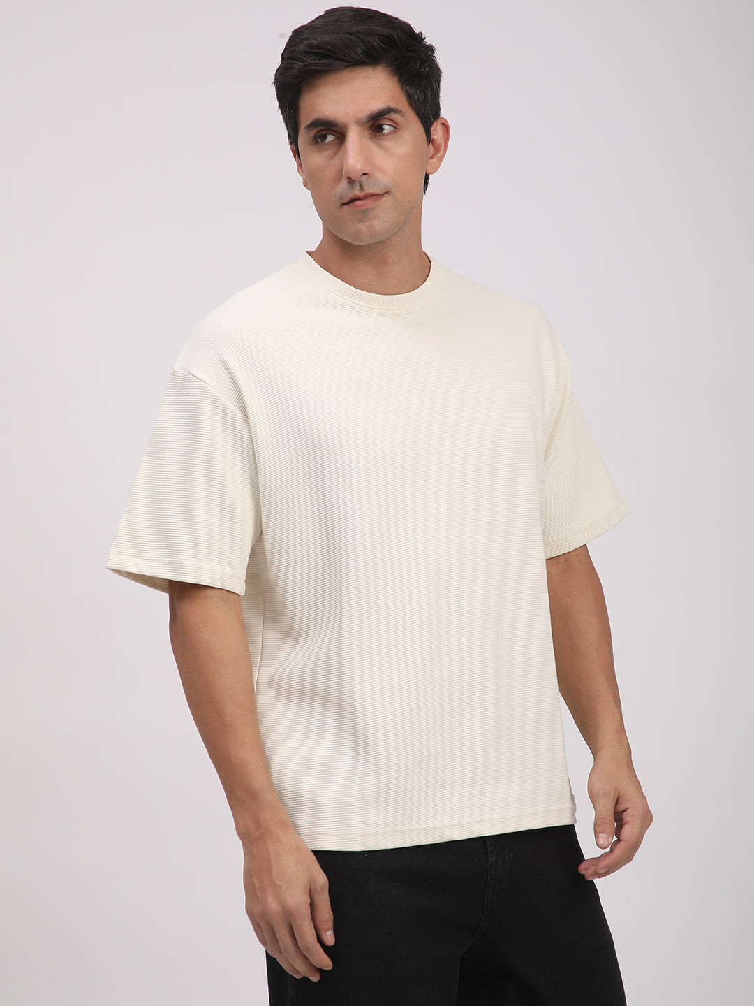 Textured Knit T-Shirt for Men. (Off-White)